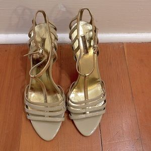 Miu Miu nude/gold cage t strap sandal. Size 38